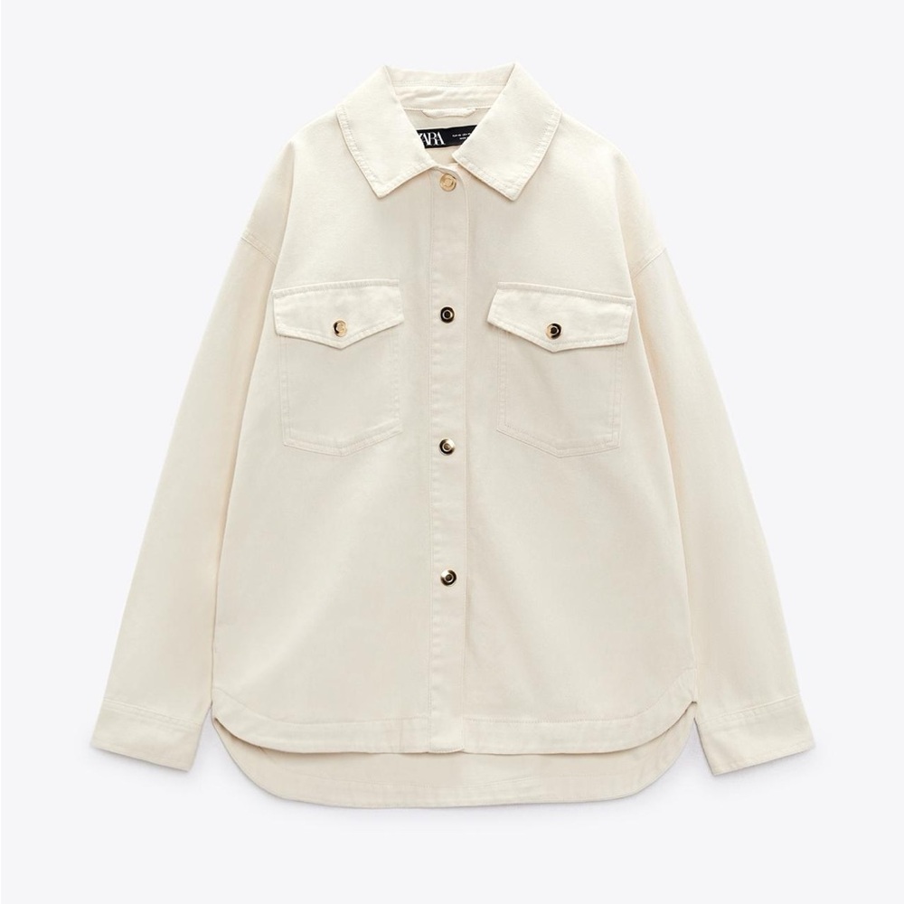 Zara Cream Button-Up Denim Jacket